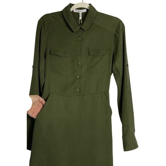 NWT BCBGeneration Olive Green Shirt Dress Button-Up Tab Sleeve Women's Small - Picture 2 of 14